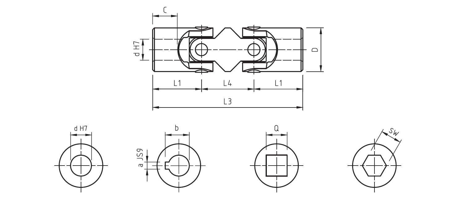 Disegno tecnico Giunti cardanici doppi acciao inox Serie XD Disegno tecnico Giunti cardanici doppi acciao inox Serie XD